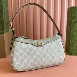 GUCCI Ophidia Small GG Supreme Shoulder Bag Coated Canvas Leather Beige White